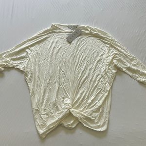 Knotted front 3/4 sleeve off white blouse